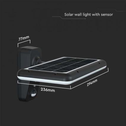 Lámpara solar de pared LED con sensor LED/15W/3,2V 4000K/6000K IP65 6000 mAh negra
