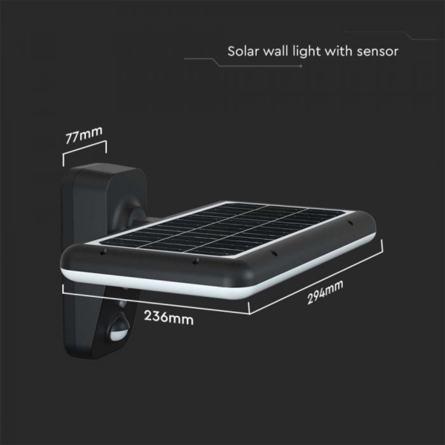 Lámpara solar de pared LED con sensor LED/15W/3,2V 4000K/6000K IP65 6000 mAh negra