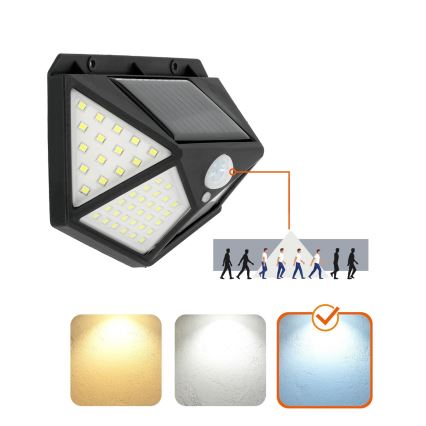 Lámpara de pared solar LED con sensor LED/1W/3,7V 6500K IP44 1200 mAh