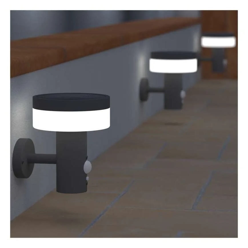 Lámpara de pared solar LED con sensor LED/2W/3,7V 1200 mAh IP44