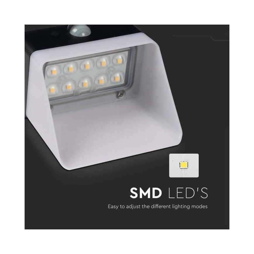Lámpara de pared solar LED con sensor LED/2W/3,7V 4000K IP65 1200 mAh