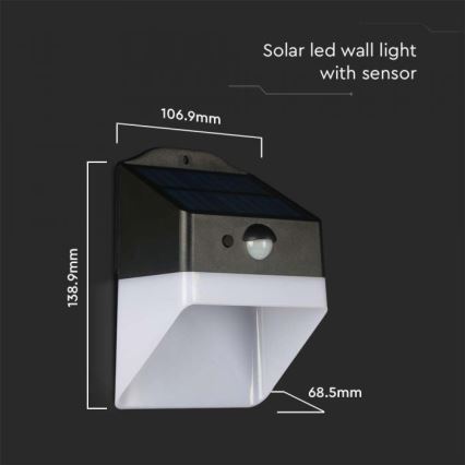 Lámpara de pared solar LED con sensor LED/2W/3,7V 4000K IP65 1200 mAh