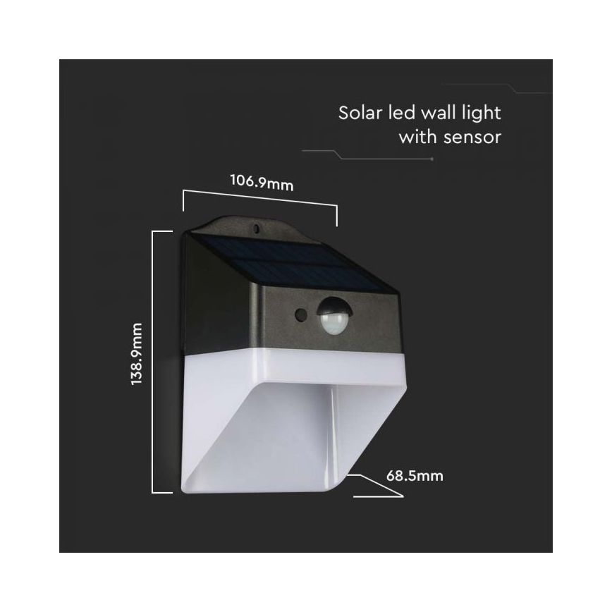 Lámpara de pared solar LED con sensor LED/2W/3,7V 4000K IP65 1200 mAh
