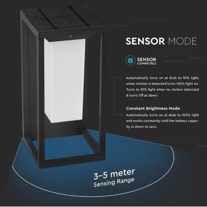 Lámpara de pared solar LED con sensor CHIP SAMSUNG LED/2W/3,7V IP65 2600 mAh