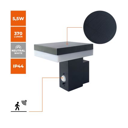 Lámpara de pared solar LED con sensor SOLARIS2 LED/5,5W/3,7V 4000K IP44 2600 mAh