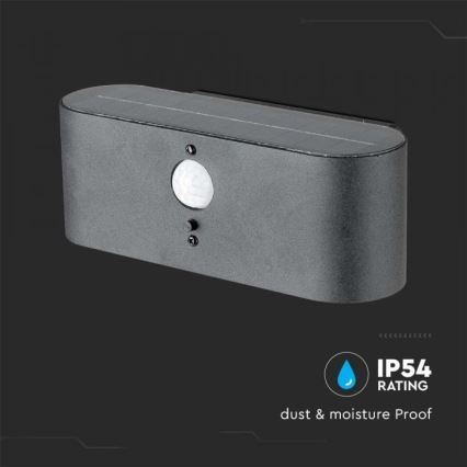 Lámpara solar LED de pared para exterior con sensor LED/2,5W/3,7V 3000K IP54 2000 mAh