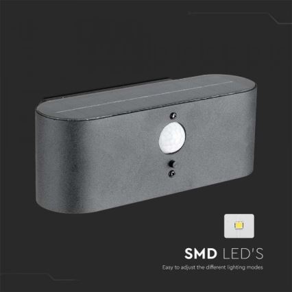 Lámpara solar LED de pared para exterior con sensor LED/2,5W/3,7V 3000K IP54 2000 mAh