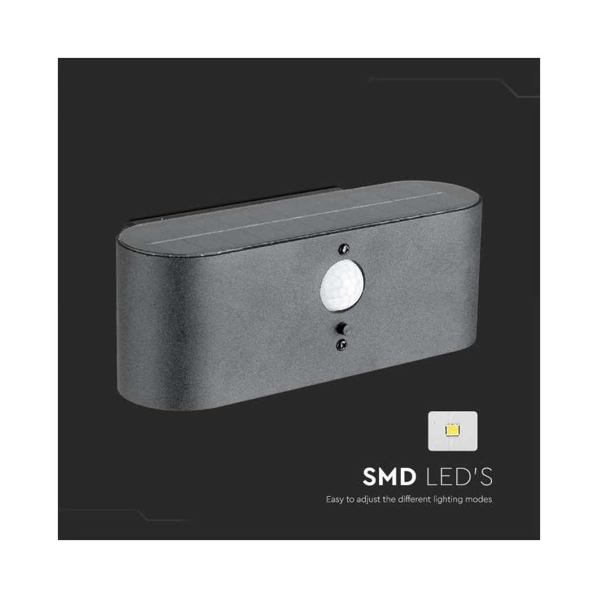 Lámpara solar LED de pared para exterior con sensor LED/2,5W/3,7V 3000K IP54 2000 mAh