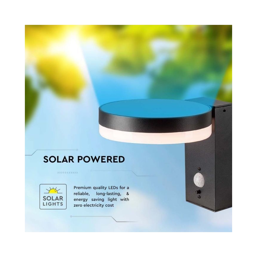 Lámpara solar LED de pared para exterior con sensor LED/5,5W/3,7V 3000K IP54 2000 mAh