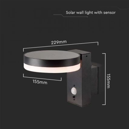Lámpara solar LED de pared para exterior con sensor LED/5,5W/3,7V 3000K IP54 2000 mAh