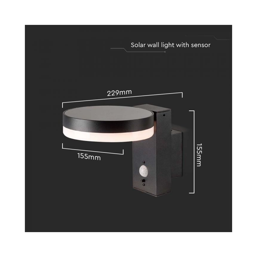 Lámpara solar LED de pared para exterior con sensor LED/5,5W/3,7V 3000K IP54 2000 mAh