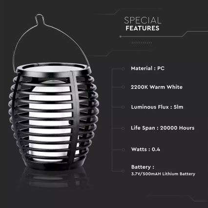 Lámpara solar LED FLAME 4en1 1xLED/0,45W/3,7V IP44 500 mAh