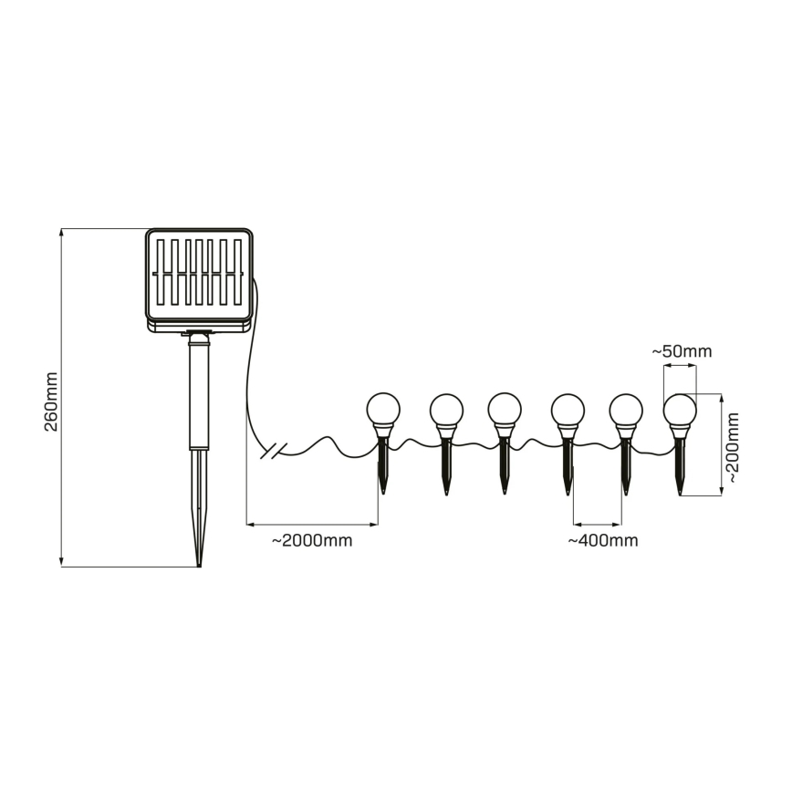 Lámpara solar LED KULKI 6xLED/1,2V 600 mAh 4,3 m IP44 negro/blanco