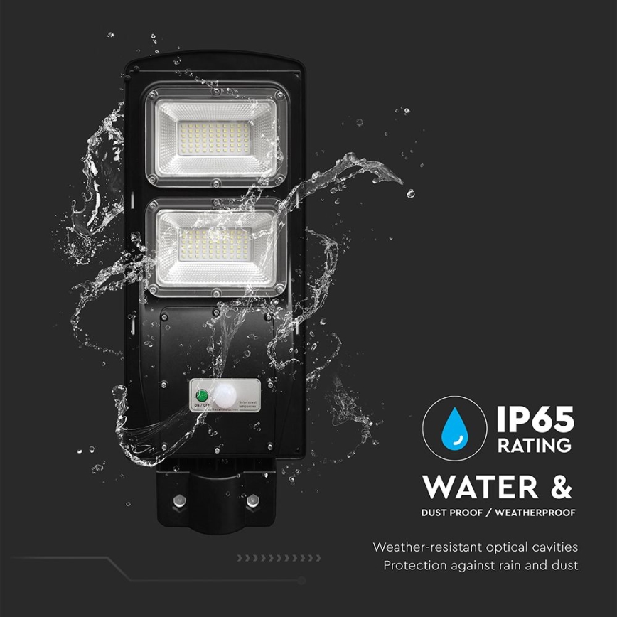Lámpara solar LED regulable para exterior con sensor de movimiento y crepúsculo LED/8W/3,2V 6000K IP65 9000 mAh negra + mando a distancia