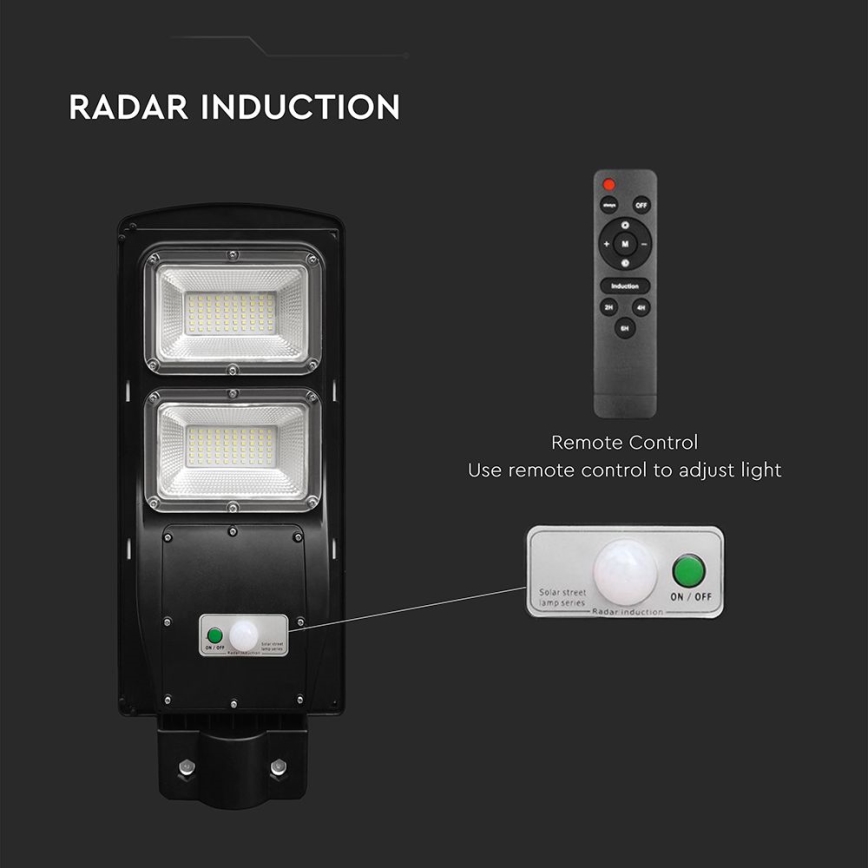 Lámpara solar LED regulable para exterior con sensor de movimiento y crepúsculo LED/8W/3,2V 6000K IP65 9000 mAh negra + mando a distancia