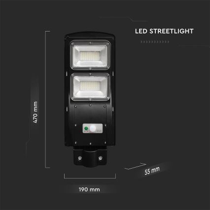 Lámpara solar LED regulable para exterior con sensor de movimiento y crepúsculo LED/8W/3,2V 6000K IP65 9000 mAh negra + mando a distancia
