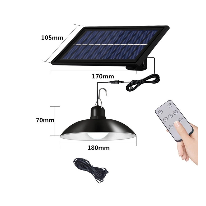 Lámpara solar colgante LED regulable con cable y sensor LED/1,8W/3,7V IP44 6500K 1600 mAh + control remoto