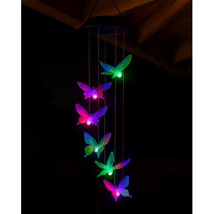 Lámpara solar LED RGB 6xLED/1,2V 300 mAh IP44 con diseño de mariposa
