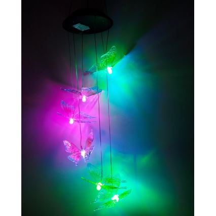 Lámpara solar LED RGB 6xLED/1,2V 300 mAh IP44 con diseño de mariposa