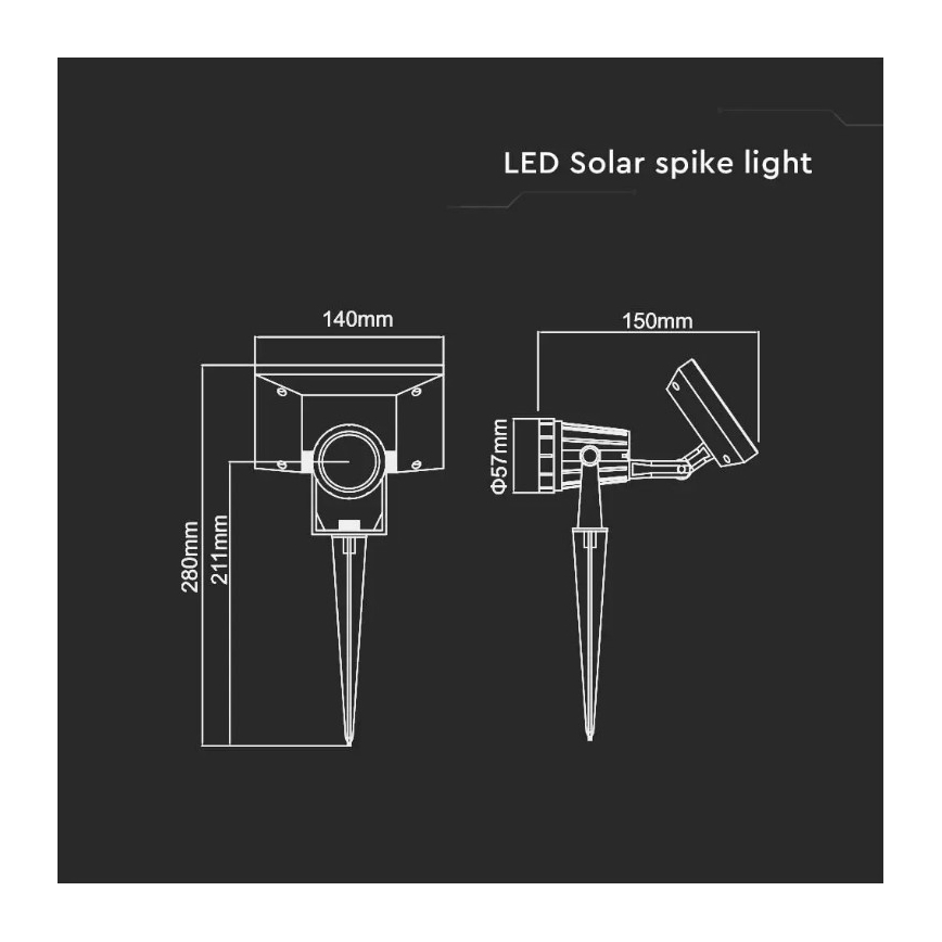 Lámpara solar LED SPIKE LED/2W/5,5V IP65 4000K 1200 mAh