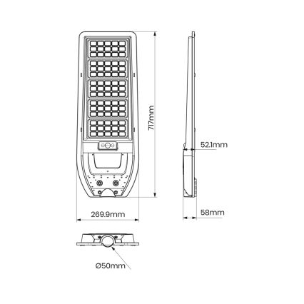 Lámpara solar LED para exterior VIA 200W/20000 mAh 3,2V 6000K IP54 + mando a distancia