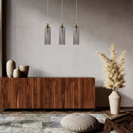 Lámpara suspendida de cable PIEGA 3xE14/40W/230V latón/negro ahumado