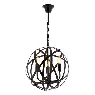 Lámpara suspendida IRONBALL 3xE27/40W/230V negra