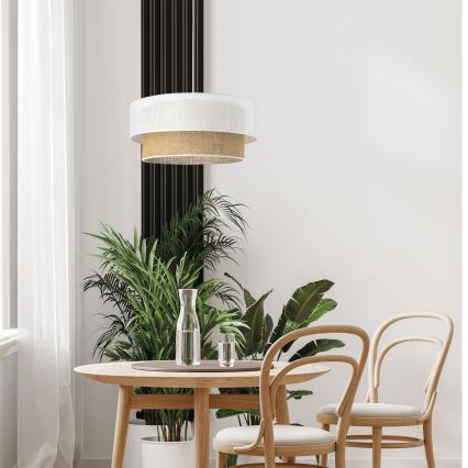 Lámpara suspendida por cable BORHO 1xE27/60W/230V blanca/yute