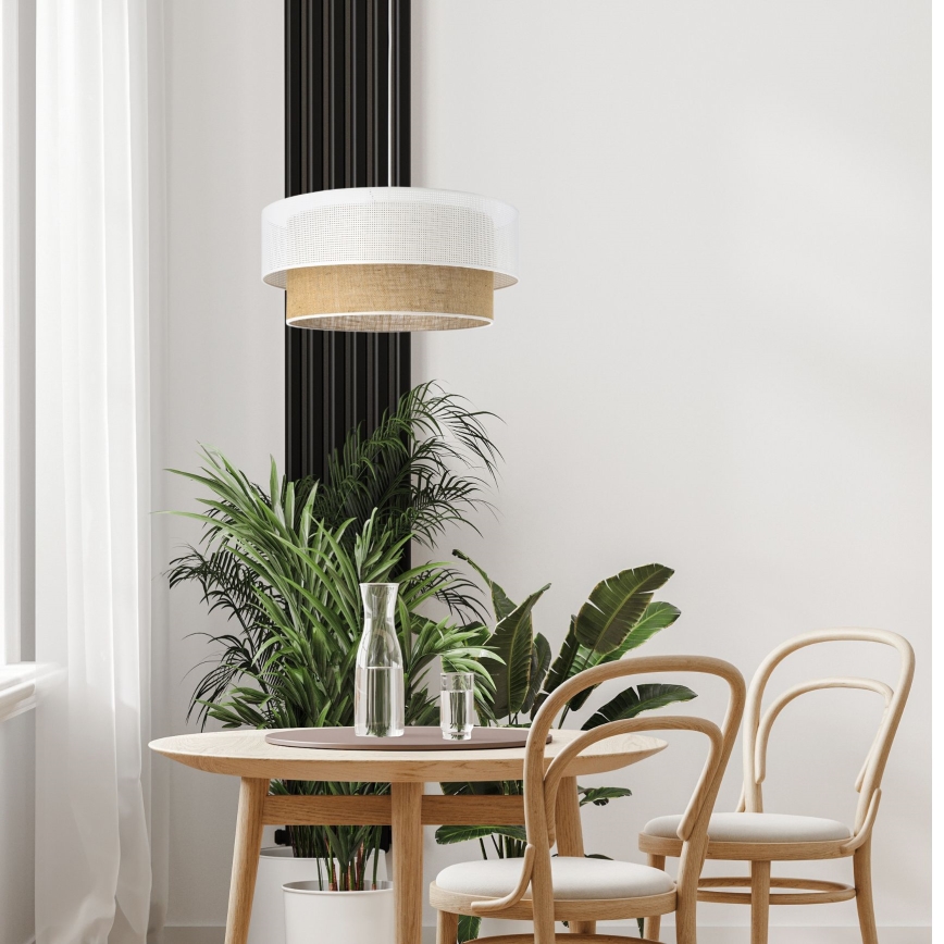 Lámpara suspendida por cable BORHO 1xE27/60W/230V blanca/yute