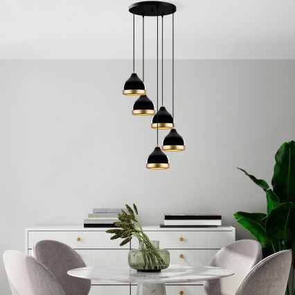Lámpara suspendida por cable YILDO 5xE27/40W/230V negra/dorada