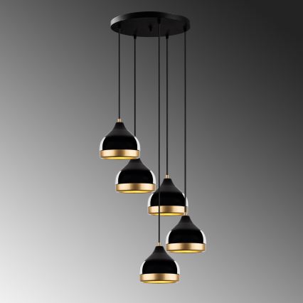 Lámpara suspendida por cable YILDO 5xE27/40W/230V negra/dorada