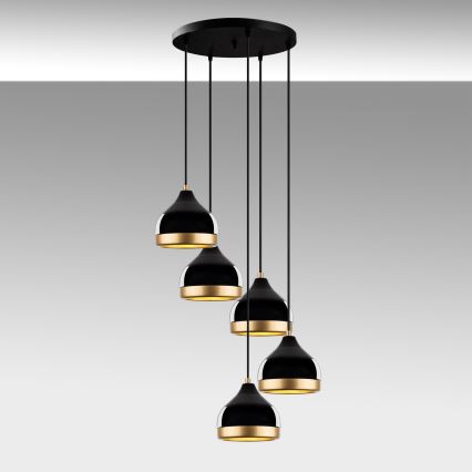 Lámpara suspendida por cable YILDO 5xE27/40W/230V negra/dorada