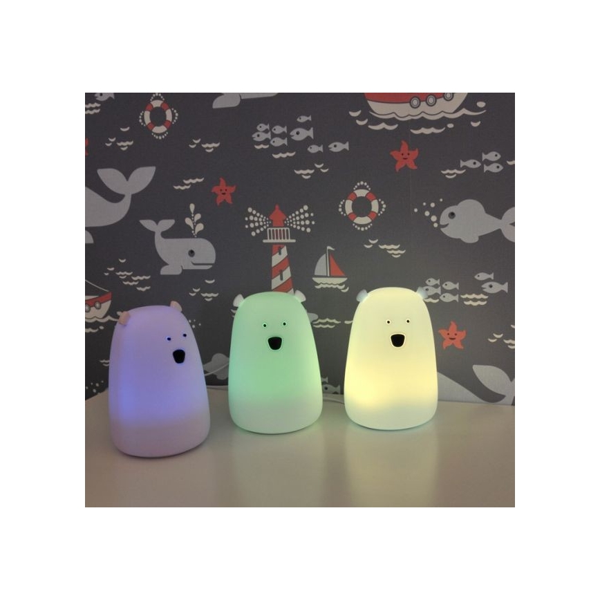 Lámpara táctil Infantil LED RGB BEAR LED/0,8W/5V blanco + USB