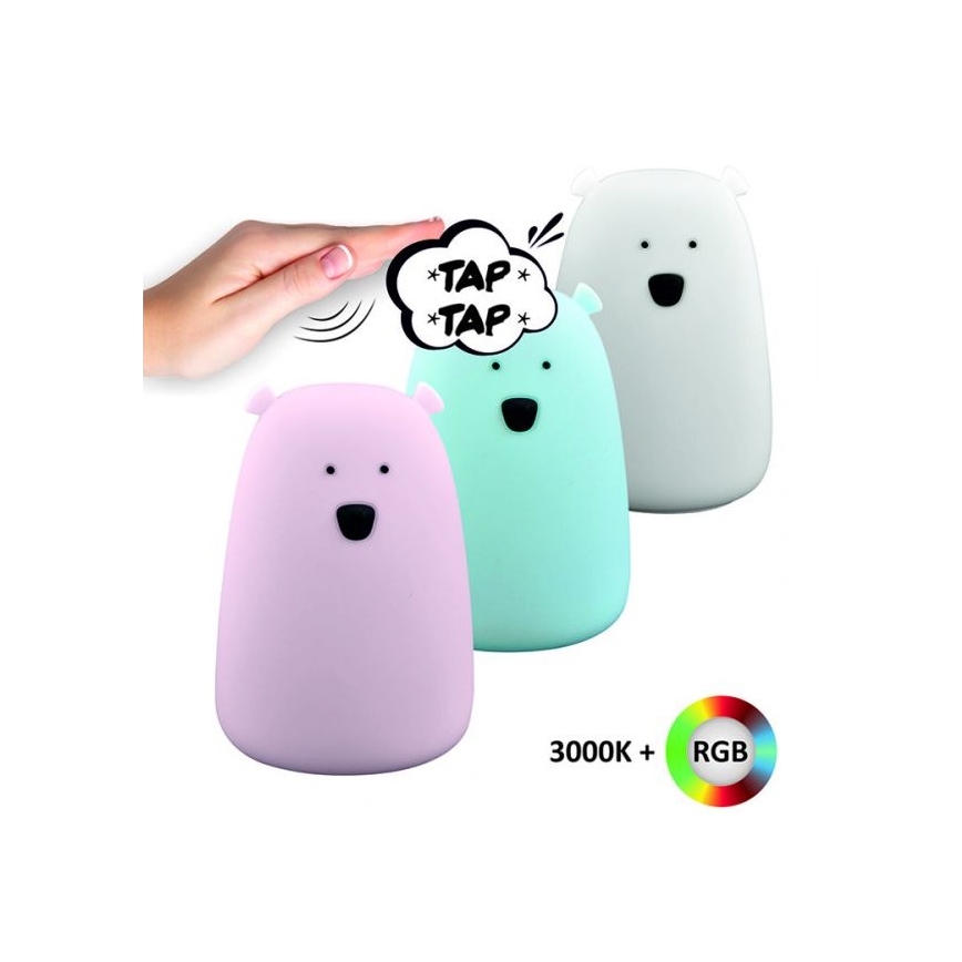 Lámpara táctil Infantil LED RGB BEAR LED/0,8W/5V blanco + USB