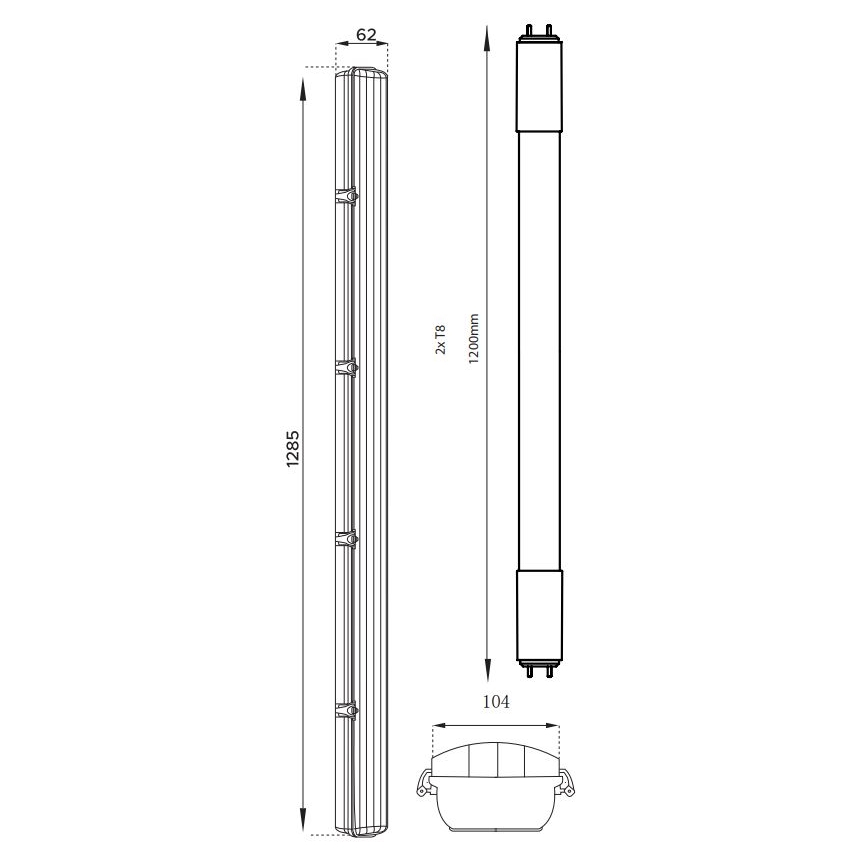 Lámpara técnica LED fluorescente T8 2xG13/18W/230V 4000K IP65 128,5 cm