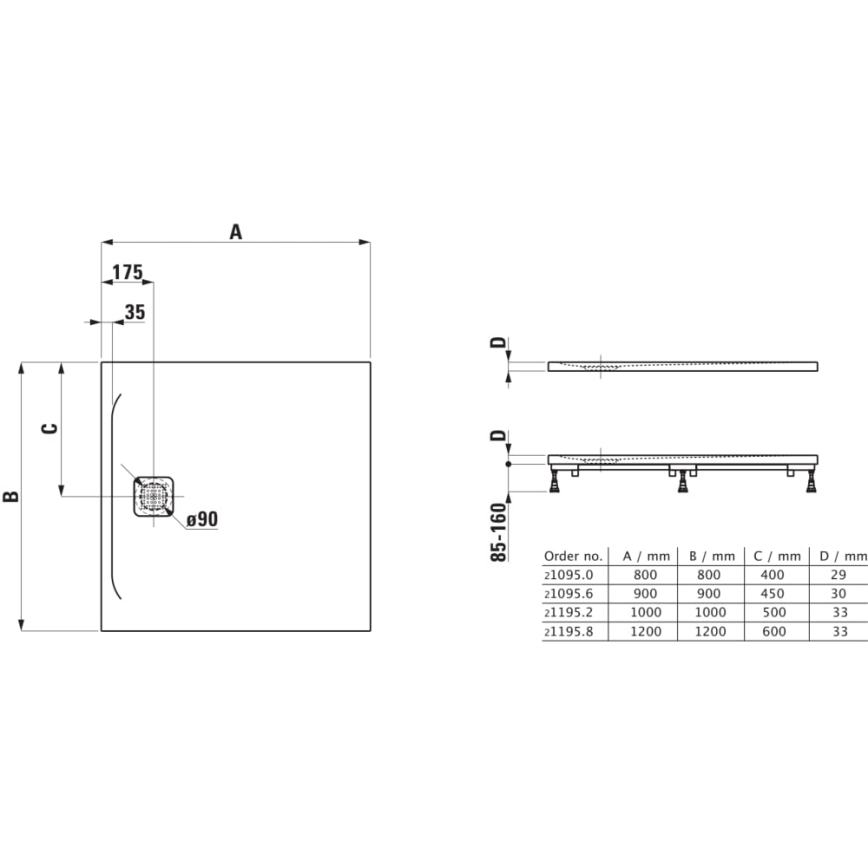 LAUFEN H2109560000001 - Plato de ducha cuadrado PRO 90x90 cm marbond/blanco