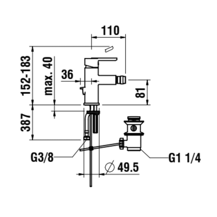 LAUFEN H3410810041141 - Grifo de bidé + desagüe con rebosadero LUA cromo brillante