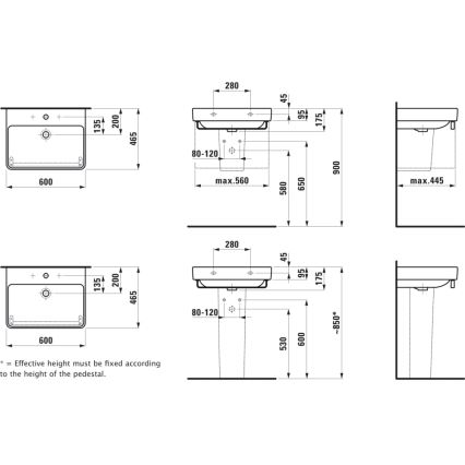 LAUFEN H8109630001041 - Lavabo de encimera/suspendido PRO 60x46,5 cm cerámica/blanco