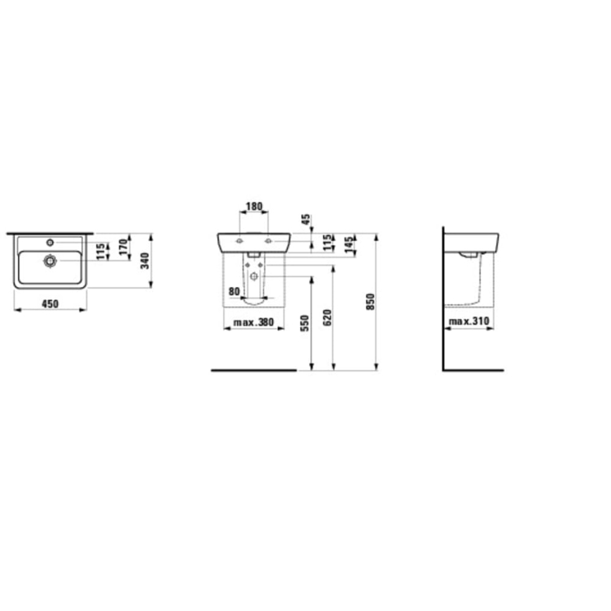 LAUFEN H8119510001041 - Lavabo sobre encimera/colgado en la pared PRO 45x34 cm cerámica/blanco