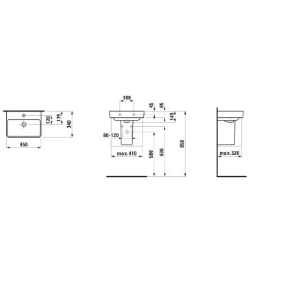 LAUFEN H8159610001041 - Lavabo para encimera/montado en pared PRO 45x34 cm cerámica/blanco