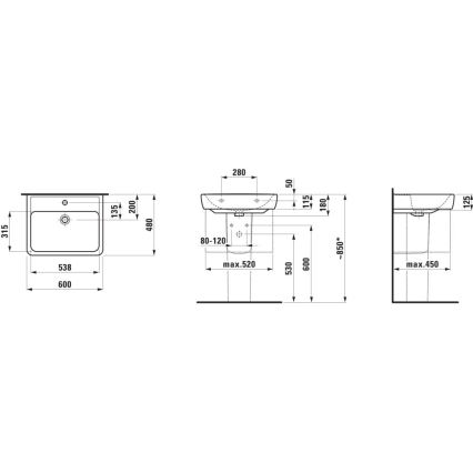 LAUFEN H8166120001311 - Lavabo de esquina colgado en la pared PRO 45x46 cm cerámico/blanco