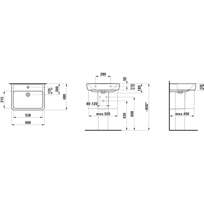LAUFEN H8166120001311 - Lavabo de esquina colgado en la pared PRO 45x46 cm cerámico/blanco