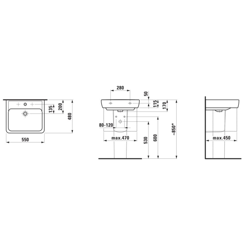 LAUFEN H8189510001041 - Lavabo sobre encimera/colgado en la pared PRO 55x48 cm cerámica/blanco