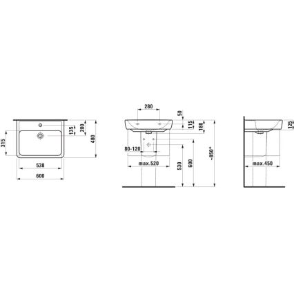 LAUFEN H8189520001041 - Lavabo sobre encimera/colgado en la pared PRO 60x48 cm cerámica/blanco