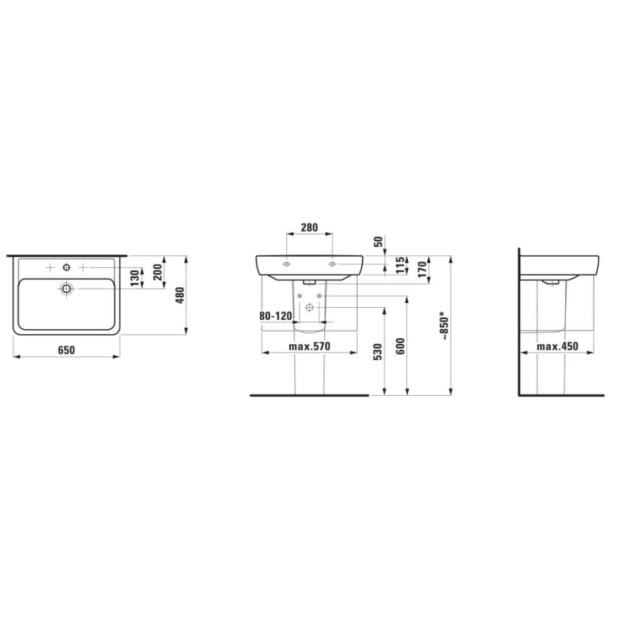 LAUFEN H8189530001041 - Lavabo sobre encimera/colgado en la pared PRO 65x48 cm cerámica/blanco