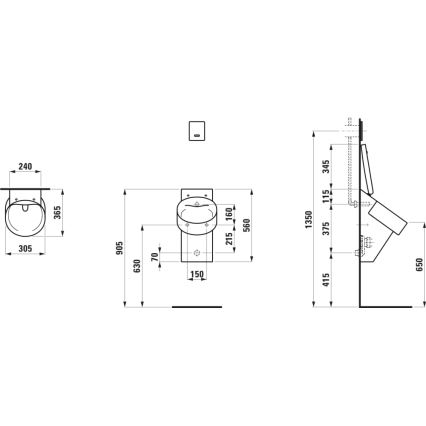 LAUFEN H8402817160001 - Urinario con orificios para tapa VAL, entrada posterior y desagüe posterior; cerámica de alta calidad, acabado negro mate