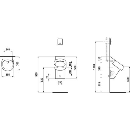 LAUFEN H8402850200001 - Urinario VAL con alimentación posterior y desagüe trasero, cerámica, negro brillante