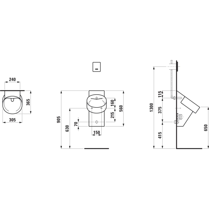LAUFEN H8402850200001 - Urinario VAL con alimentación posterior y desagüe trasero, cerámica, negro brillante
