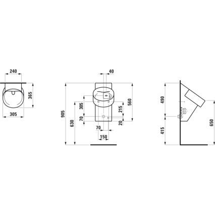 LAUFEN H8402860200001 - Urinario con sensor VAL 230V, entrada trasera, desagüe trasero, cerámica/negro brillante
