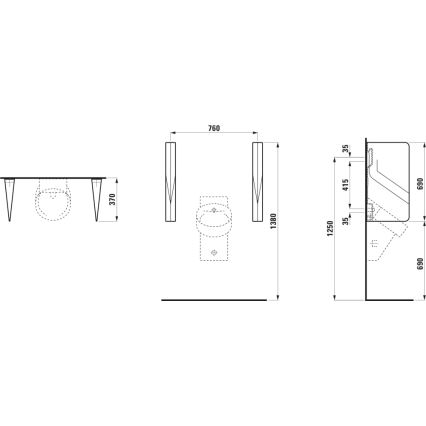 LAUFEN H8472807160001 - Mampara divisoria para urinario VAL 69x37 cm cerámica/negro mate
